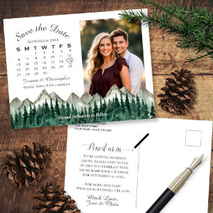 Mountain & Pine Trouwkalender Foto Datum Opslaan Aankondigingskaart