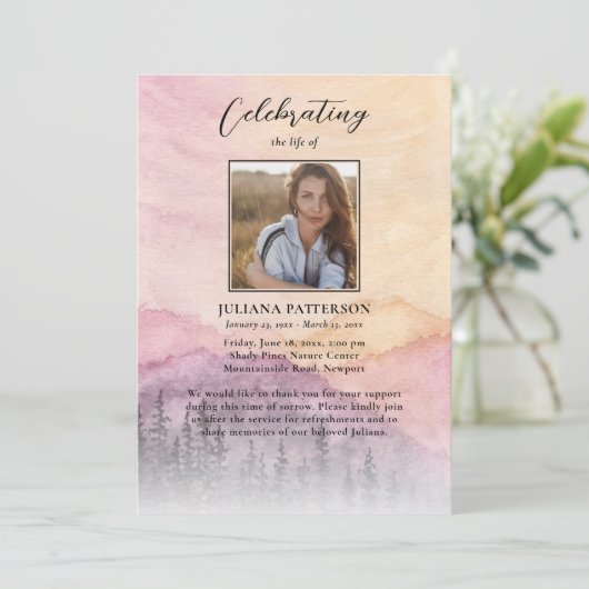 Mountain Pines Funeral Photo Program Kaart (Staand voorkant)