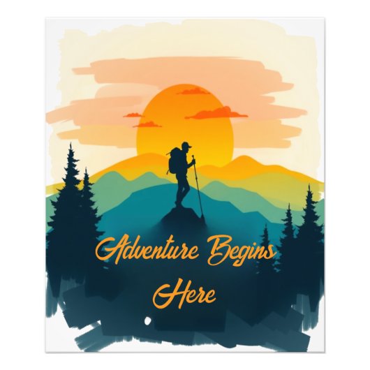 Mountain Poster – Adventure Begins Here (Devant)