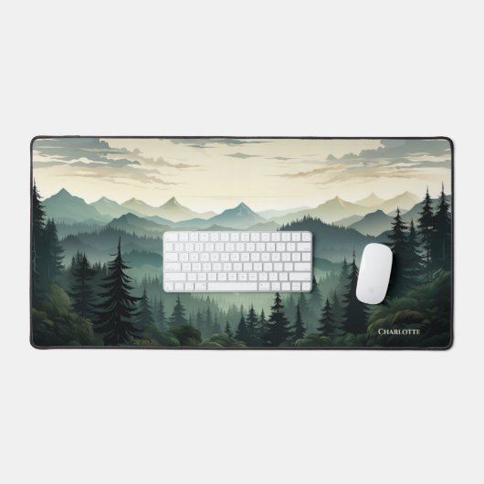 Mountain Range Pine Forest Uitzicht Donkergroen th Bureaumat (Keyboard & Muis)