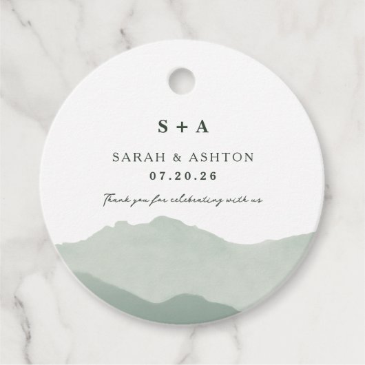 Mountain Range Wedding Invite Bedankjes Labels (Voorkant)