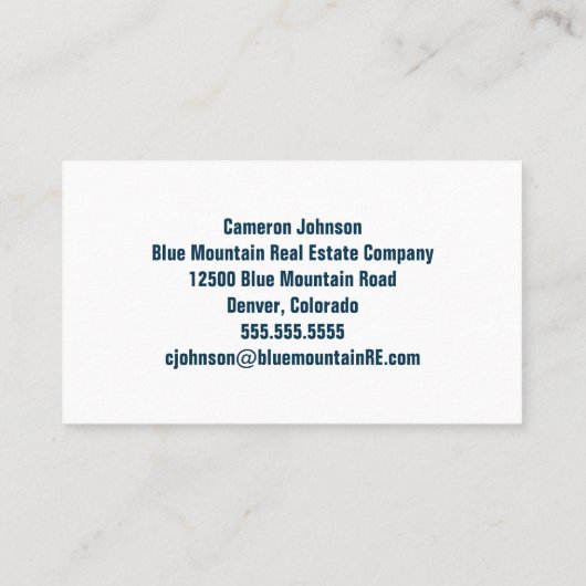 Mountain Real Estate Company Custom Blue White Visitekaartje (Achterkant)