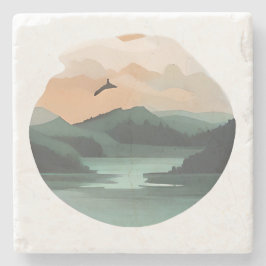 Mountain Reflections: een rustig meer bij zonsonde Stenen Onderzetter