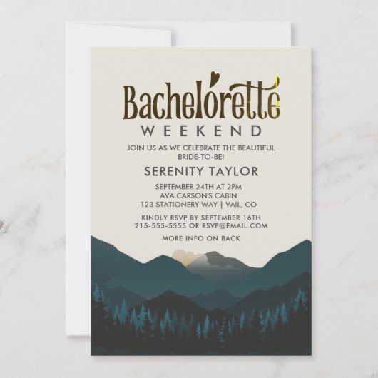Mountain Retreat Bachelorette Weekend Invitation (Devant)
