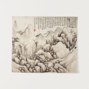 "Mountain Retreat" Chinees landschapskunst Wandkleed