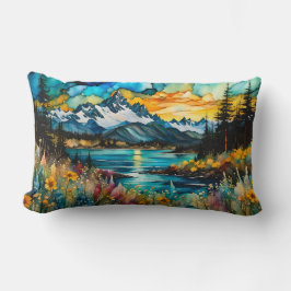 Mountain River en Wildflower Landschap Kussen