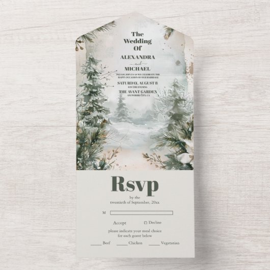 Mountain River Herfst Winterlandschap Bruiloft All In One Uitnodiging (Binnen)