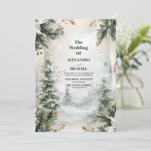 Mountain River Herfst Winterlandschap Bruiloft Kaart (Staand voorkant)