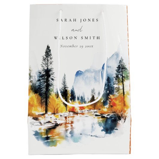 Mountain River Herfst Winterlandschap Bruiloft Medium Cadeauzakje (Achterkant)