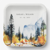 Mountain River Herfst Winterlandschap Bruiloft Papieren Bordje (Voorkant)