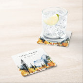 Mountain River Herfst Winterlandschap Bruiloft Vierkante Kartonnen Onderzetter (Insitu)