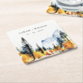 Mountain River Herfst Winterlandschap Bruiloft Vierkante Kartonnen Onderzetter (Schuin)