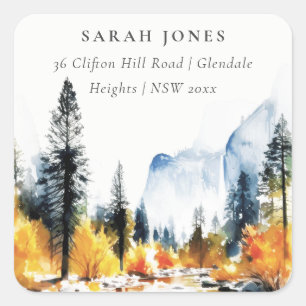 Mountain River Herfst winterlandschapsadres Vierkante Sticker