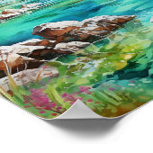 Mountain River levendige kleuren Waterverf schilde Poster (Hoek)