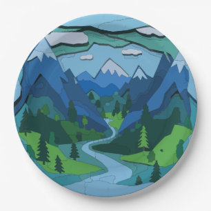 Mountain River Valley Cutout Papieren Bordje