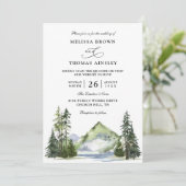 Mountain Rustic Forest Budget QR Code Wedding Kaart (Staand voorkant)