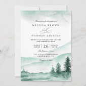 Mountain Rustic Greenery Elagant QR Code Wedding Kaart (Voorkant)