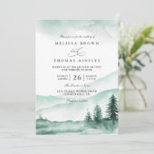Mountain Rustic Greenery Elagant QR Code Wedding Kaart (Staand voorkant)