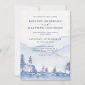 Mountain Rustic Woodland Waterverf Blue Wedding Kaart (Voorkant)