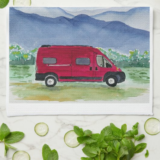 Mountain Scene Van Life Cuisine Serviette Van Roug (Plié)
