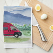 Mountain Scene Van Life Kitchen Towel Red Van Theedoek (Quarter Fold)