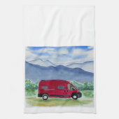 Mountain Scene Van Life Kitchen Towel Red Van Theedoek (Verticaal)