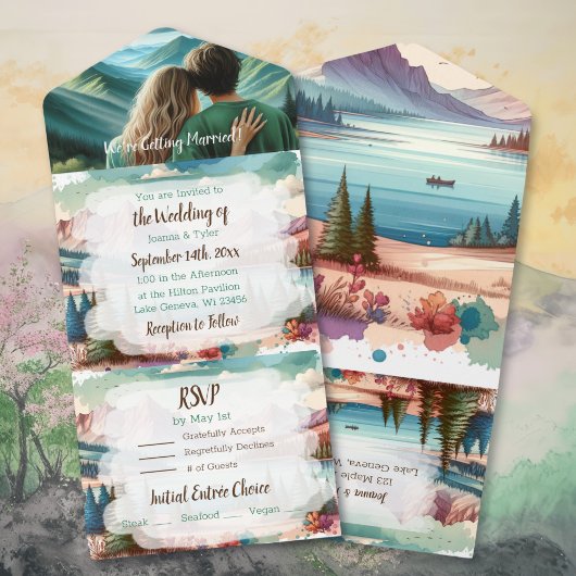 Mountain Scene Wedding (met enveloppen) All In One Uitnodiging