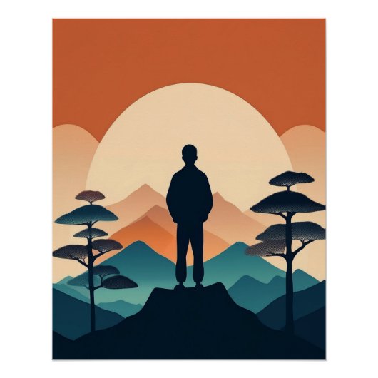 Mountain Silhouette met Sunrise Art Perfect Poster (Voorkant)