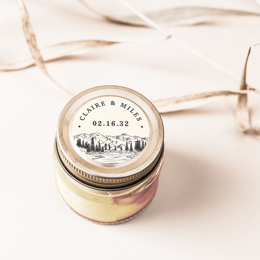 Mountain Sketch | Aangepaste bruiloft Ronde Sticker