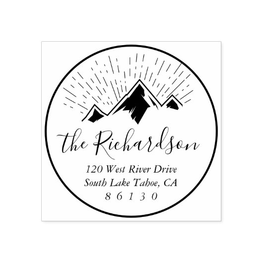 Mountain Sketch Sunlight Beam Retouradres Rubberstempel (Afrduk)