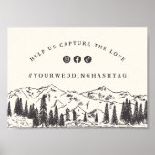 Mountain Sketch Wedding Hashtag Sign Poster (Voorkant)