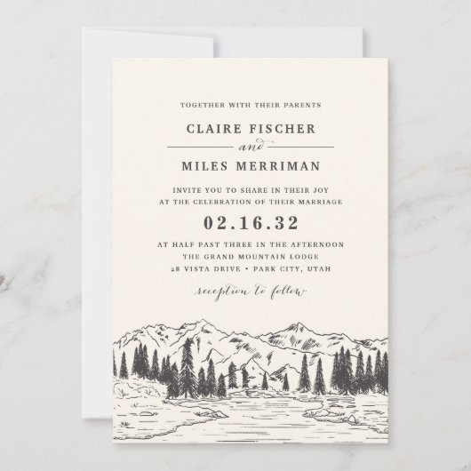 Mountain Sketch Wedding Invitation (Devant)