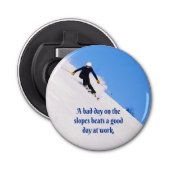 Mountain Ski Slopes Fresh Snow Herfst Skiing Funny Button Flesopener (Voorkant)