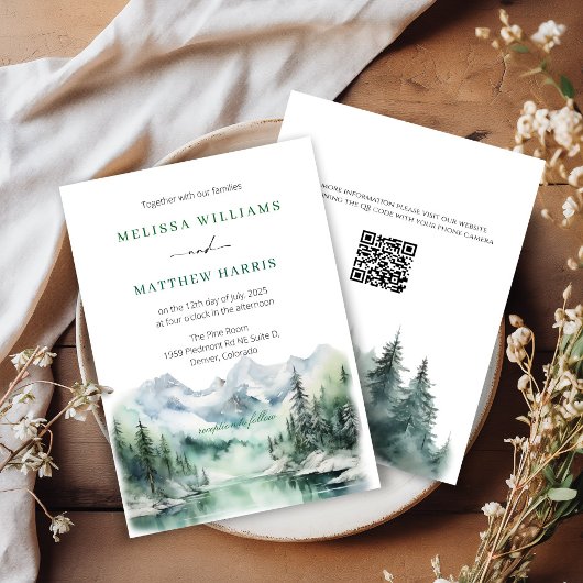 Mountain Skyline bruiloft uitnodiging met QR-code