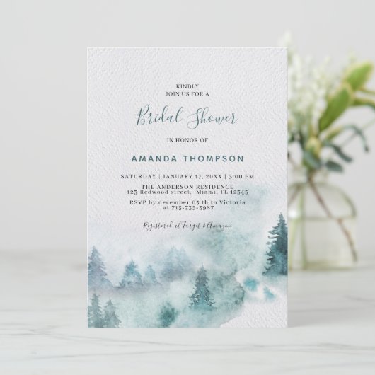 Mountain Smoky Greenery Invitation de douche nupti (Debout devant)