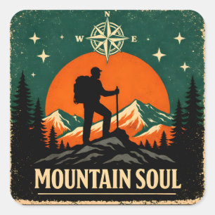 Mountain Soul – Piek Spirit Wandelen Natuur Vierkante Sticker