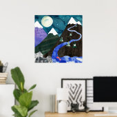 Mountain Stream Night Sangen Poster (Thuiskantoor)