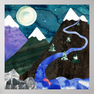 Mountain Stream Night Sangen Poster