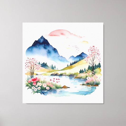 Mountain Summer Waterverf Canvas Afdruk (Voorkant)