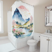 Mountain Summer Waterverf Douchegordijn (In situ)