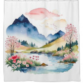 Mountain Summer Waterverf Douchegordijn (Voorkant)