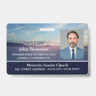 Mountain Sunrise Blue Church Membership Clergy ID Badge