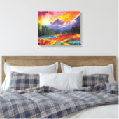 Mountain Sunrise kleurrijke impressionistische kun Canvas Afdruk (Insitu (Slaapkamer))
