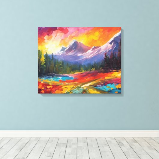Mountain Sunrise kleurrijke impressionistische kun Canvas Afdruk (Insitu (Houten vloer))