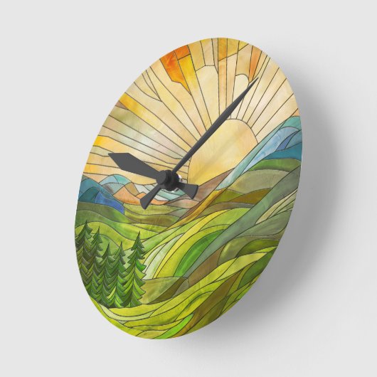 Mountain Sunrise Mozaïek Digitale Kunst Ronde Klok (Hoek)