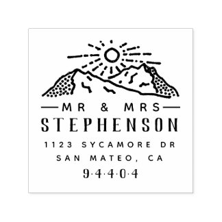 Mountain Sunrise Rustic Couple Return Address Zelfinktende Stempel