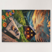 Mountain Sunset Cabin Serenity Puzzel (Horizontaal)