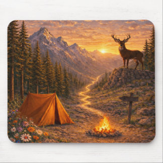 Mountain Sunset Deer Campsite Mouse Pad Muismat