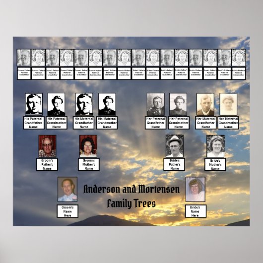 Mountain Sunset Golden Rays Foto Two Family Trees Poster (Voorkant)