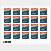  Mountain Sunset Lake Landscape Abstract Vierkante Sticker (Vel)
